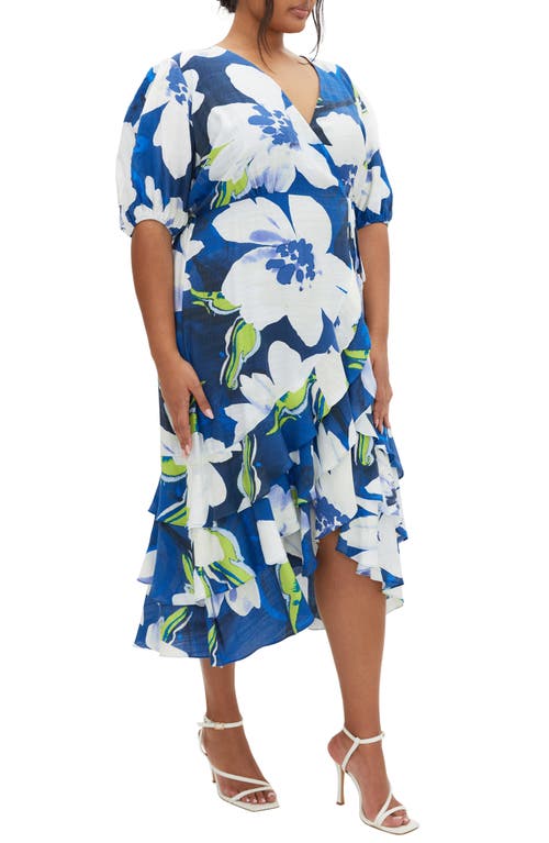 City Chic Bea Floral Midi Wrap Dress In Limelight Floral