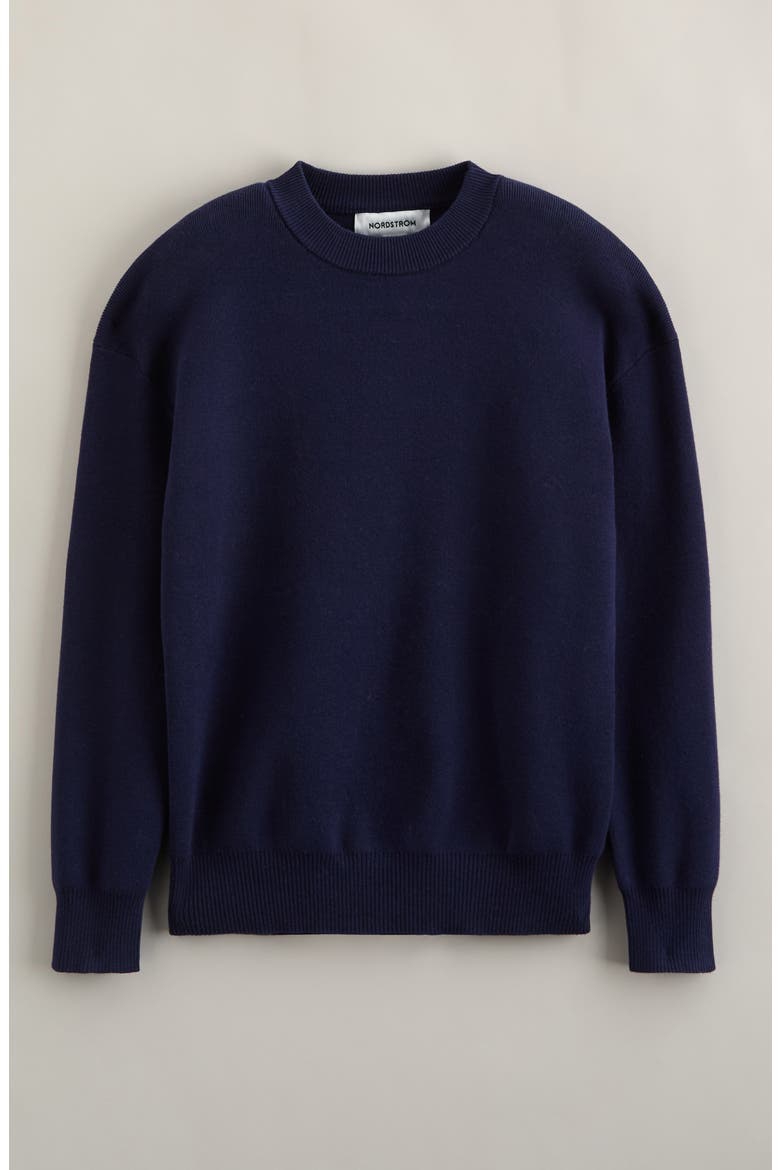 Relaxed Fit Crewneck Cotton Blend Sweater, Main, color, NAVY PEACOAT