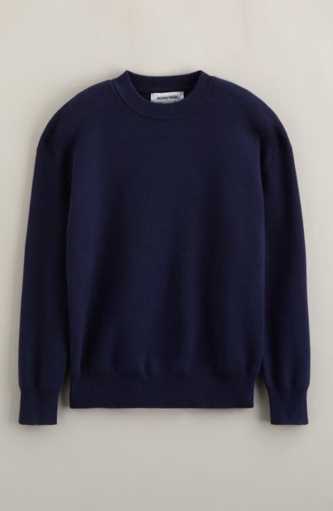 Relaxed Fit Crewneck Cotton Blend Sweater