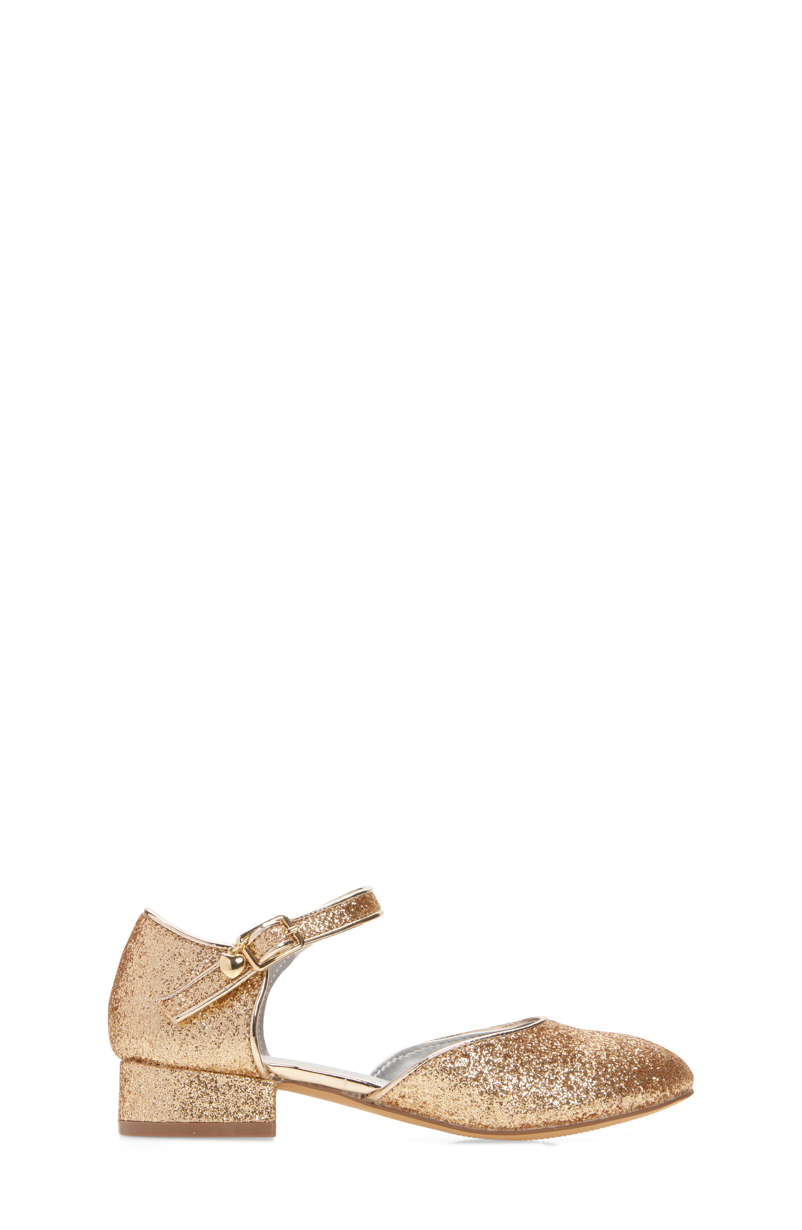 Nordstrom Kids' Rosalie Charm Ankle Strap Pump, Alternate, color, Gold Glitter