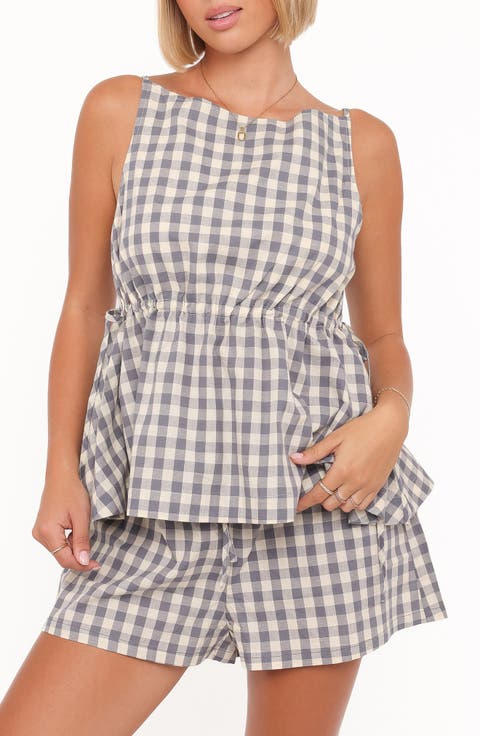 Rory Gingham Cotton Peplum Tank
