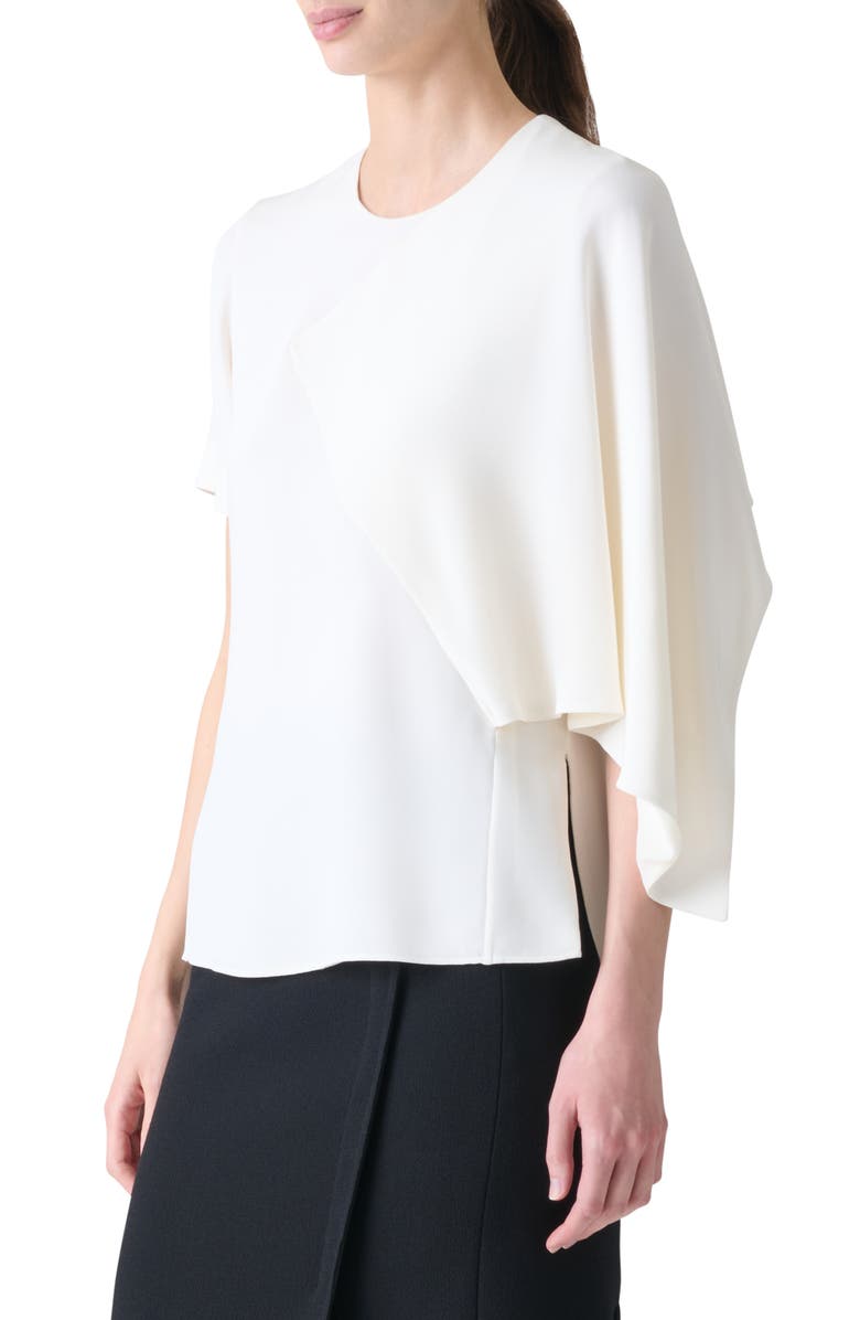 Akris Mismatched Sleeve Silk Crepe Top, Alternate, color, Ecru