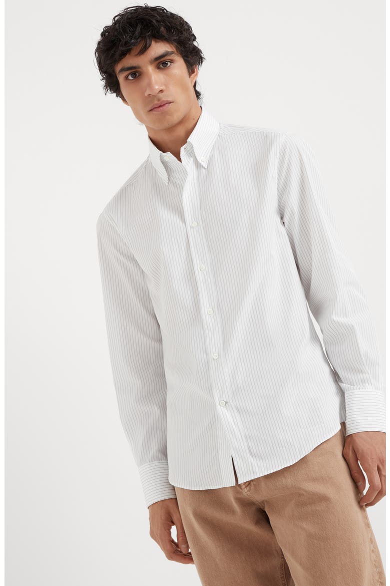 Pinstripe slim fit shirt with button-down collar, Alternate, color, Anthracite