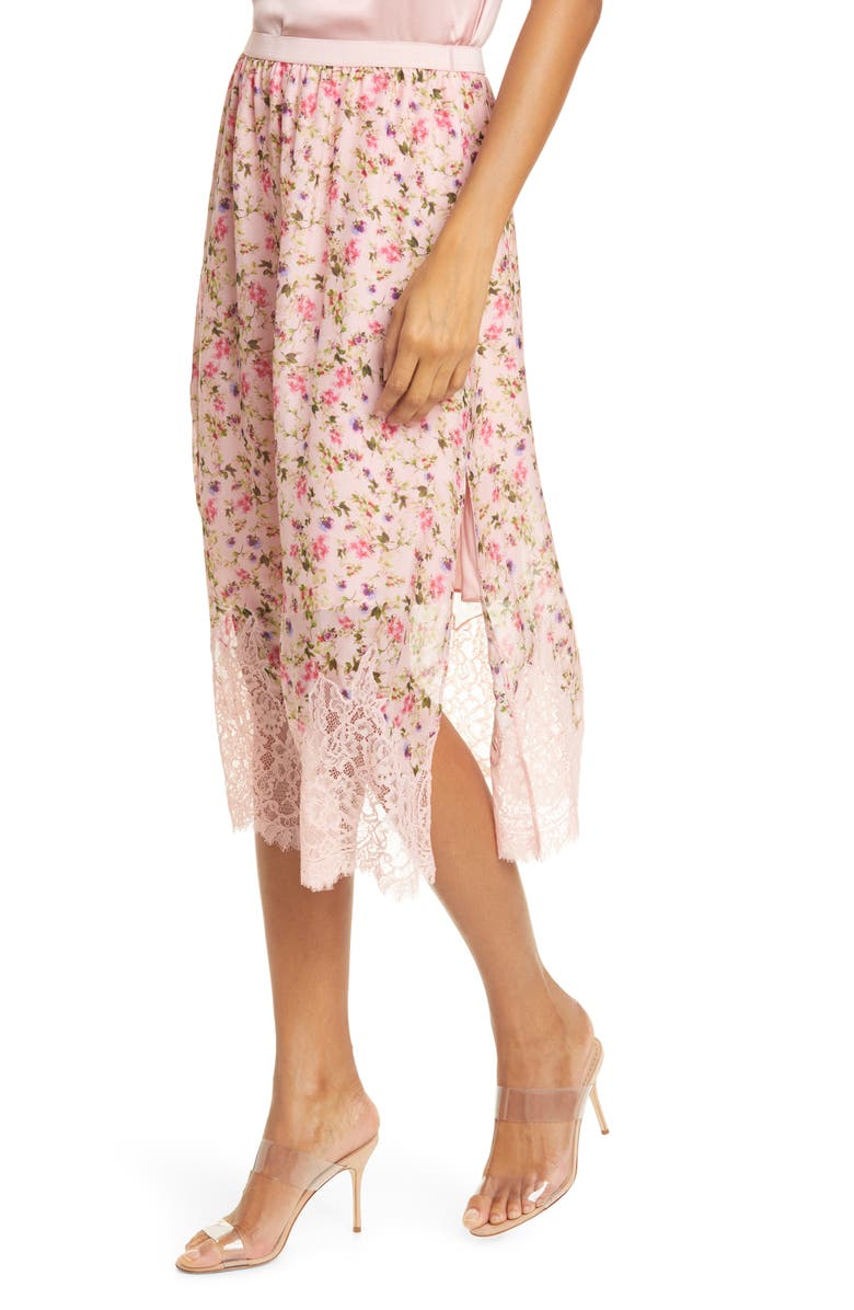 CAMI NYC The Quana Lace Trim Floral Silk Skirt, Alternate, color, 