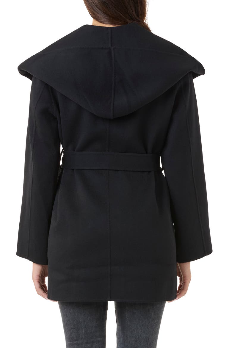 Hooded Belted Wool & Cashmere Coat, Alternate, color, BLACK