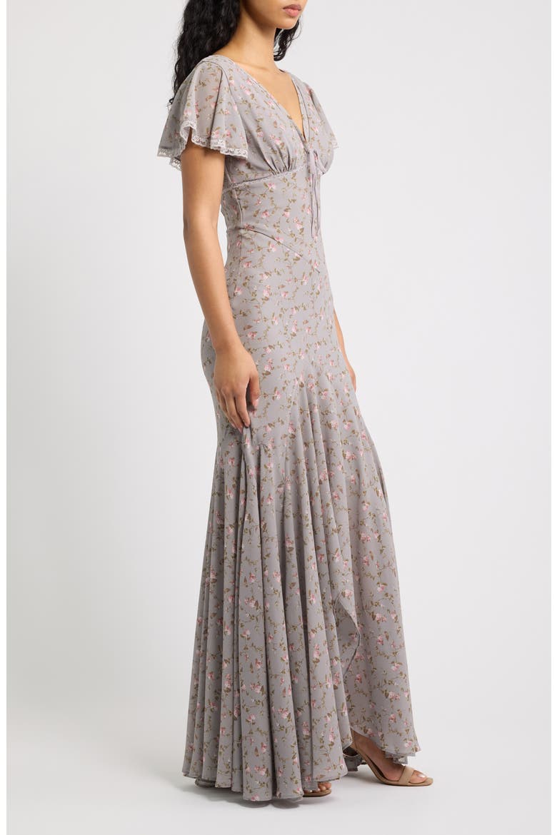 Amina Floral Flutter Sleeve High-Low Gown, Alternate, color, LILAC VINTAGE FLORAL PRINT