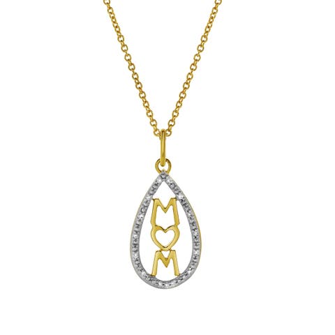 Teardrop Mom Diamond Pendant Necklace in 10K Yellow Gold