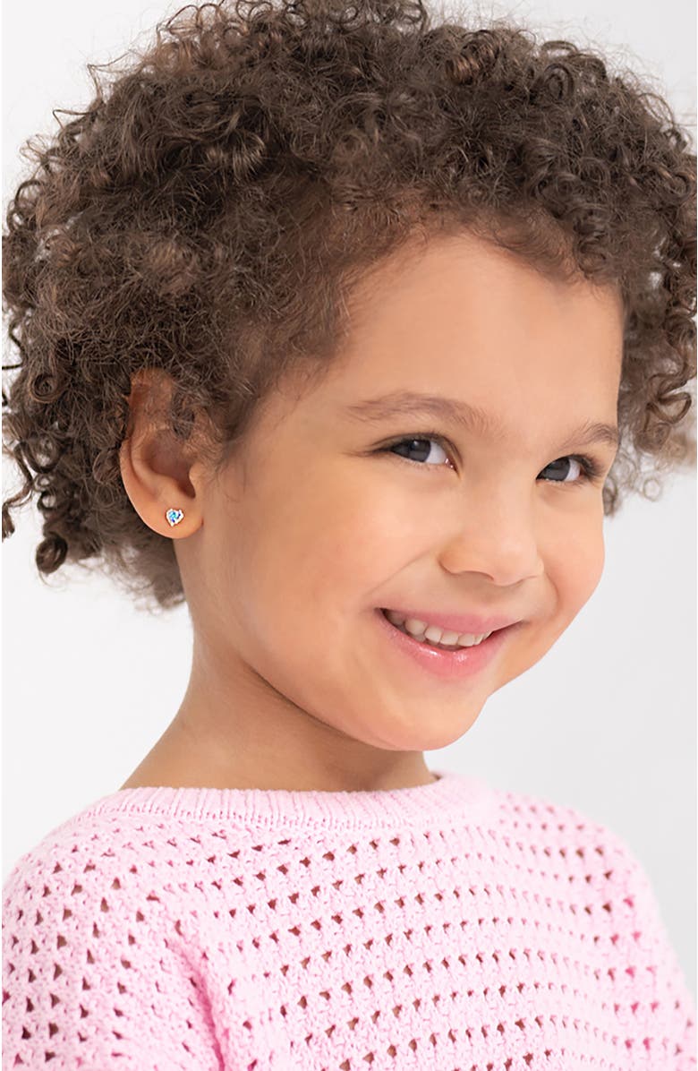 In Season Jewelry 14k Princess Heart Cubic Zirconia Earrings, Alternate, color, Blue