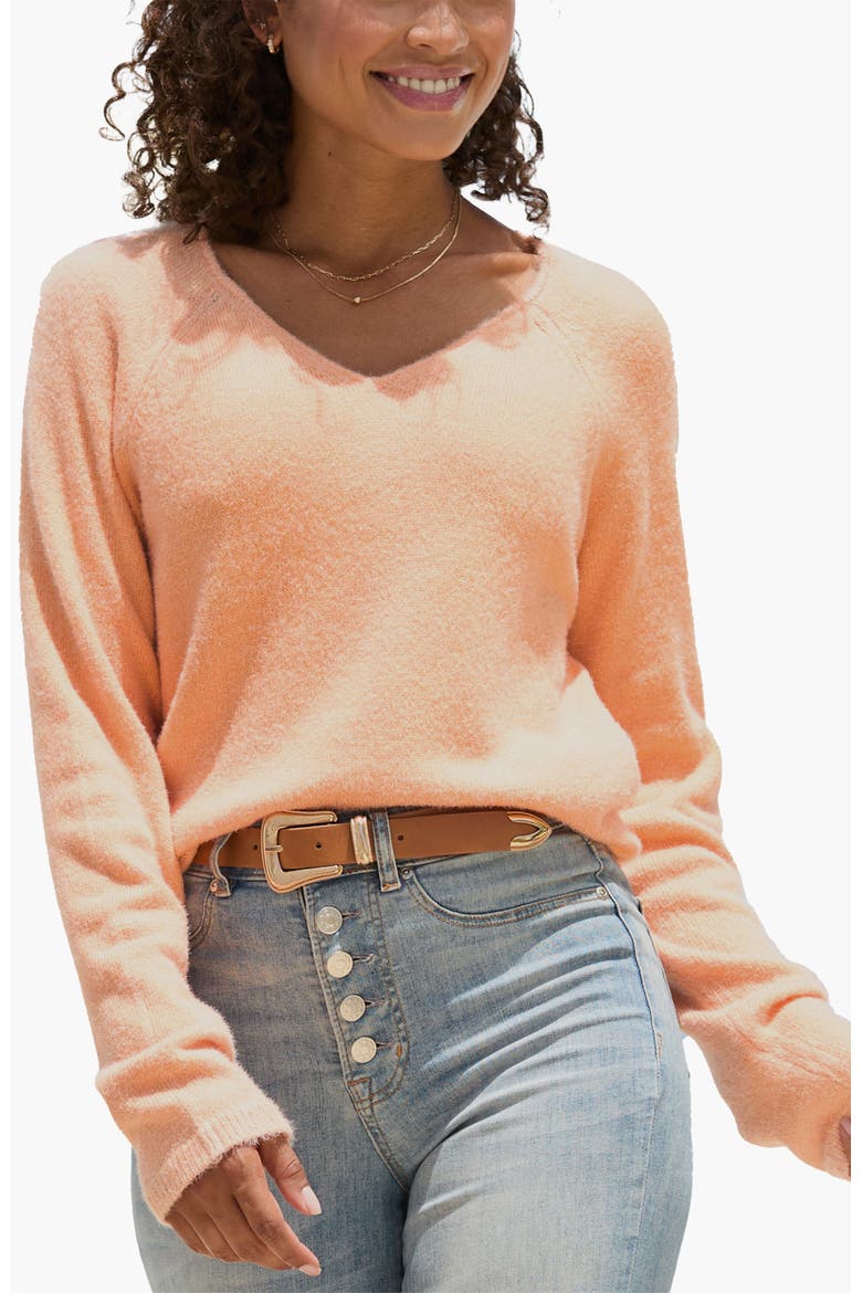 Fuzzy V-Neck Sweater, Main, color, Peach Heather