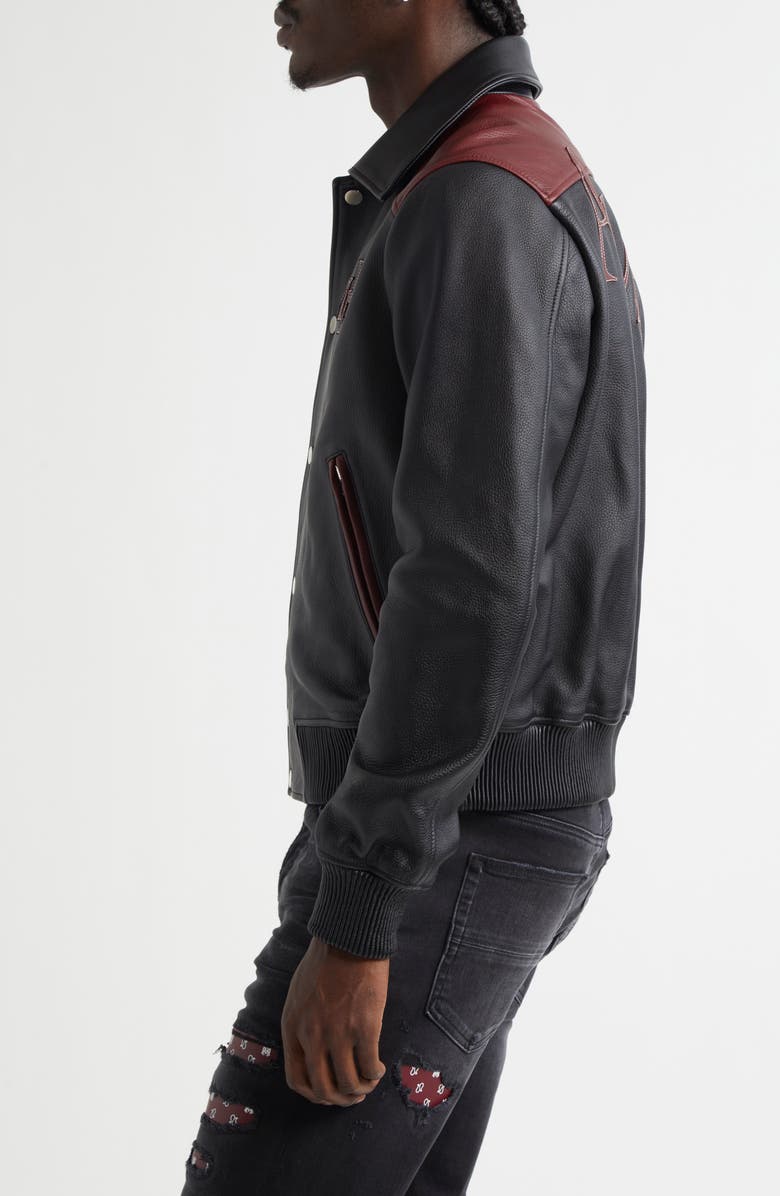 AMIRI Colorblock Staggered Logo Leather Jacket, Alternate, color, Black