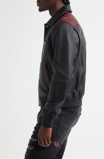 AMIRI Colorblock Staggered Logo Leather Jacket | Nordstrom