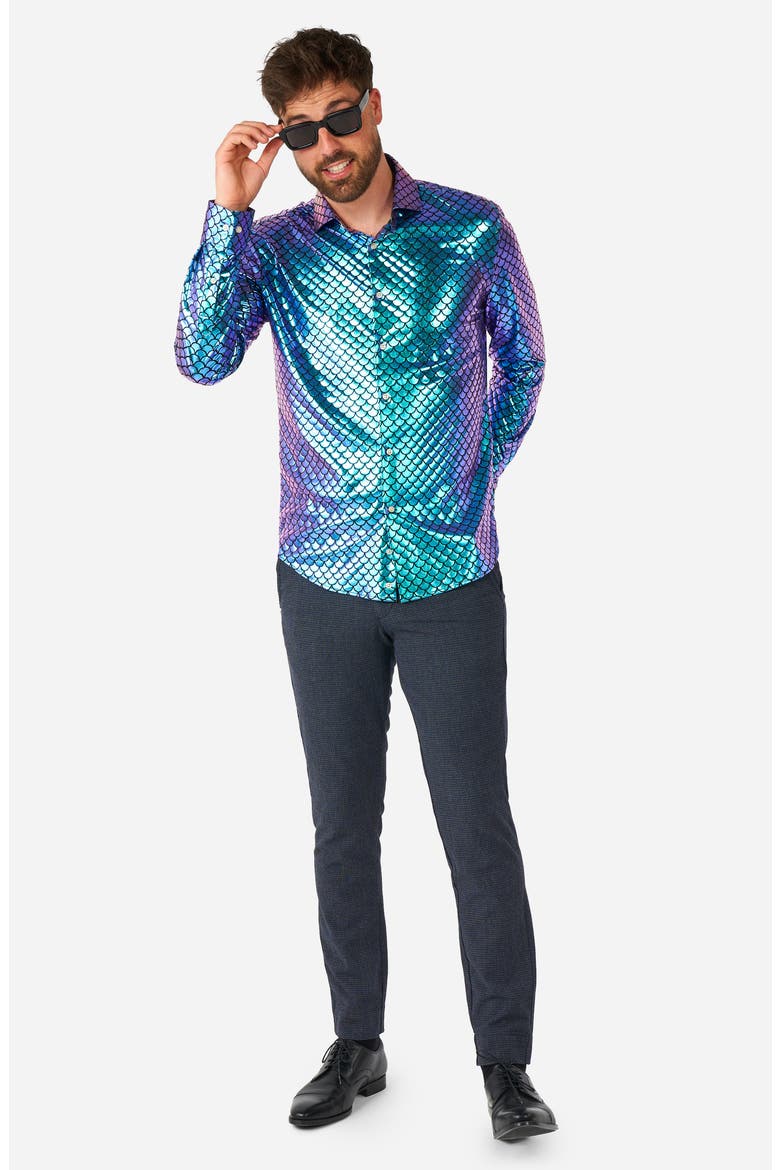 Fancy Fish Modern Tailored Fit Button-Up Shirt, Alternate, color, BLUE