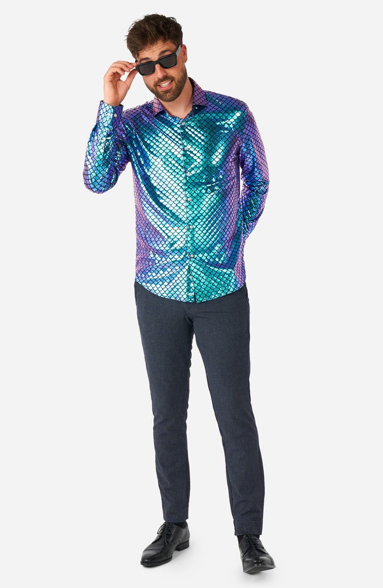 OppoSuits Fancy Fish Modern Tailored Fit Button-Up Shirt, Alternate, color, Blue