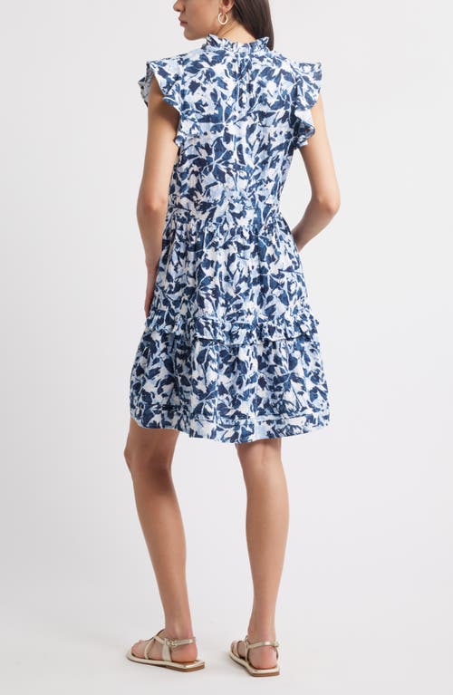 Caslonr Caslon(r) Ruffle Duo Cotton Gauze Dress In Navy- White Brushed Blooms