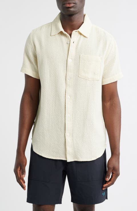 Textured Short Sleeve Cotton Button-Up Shirt