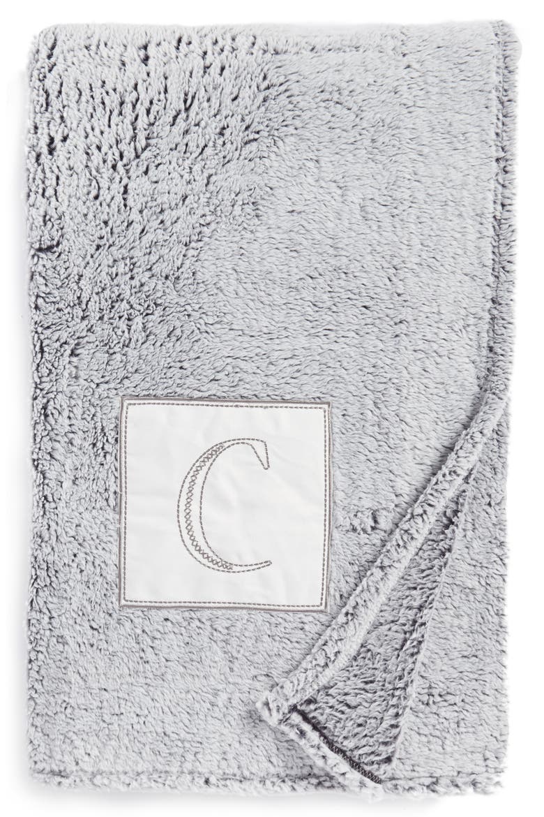 Frosted Monogram Throw Blanket, Main, color, GREY-C