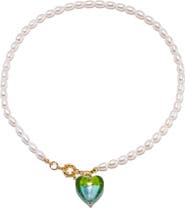 Classicharms Esmée Peacock Green Murano Heart Pendant Pearl Necklace