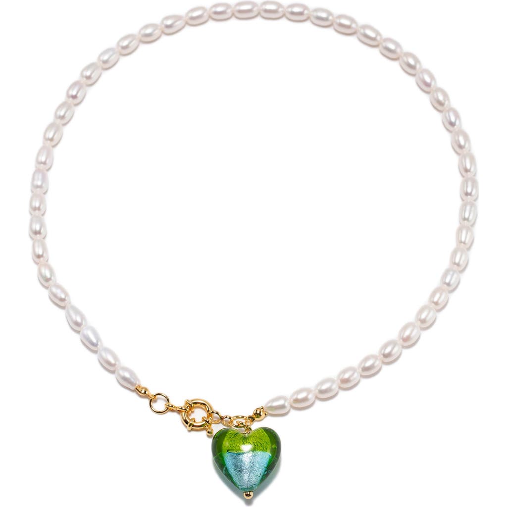 Classicharms Esmée Glaze Heart Pendant Baroque Pearl Necklace In Green
