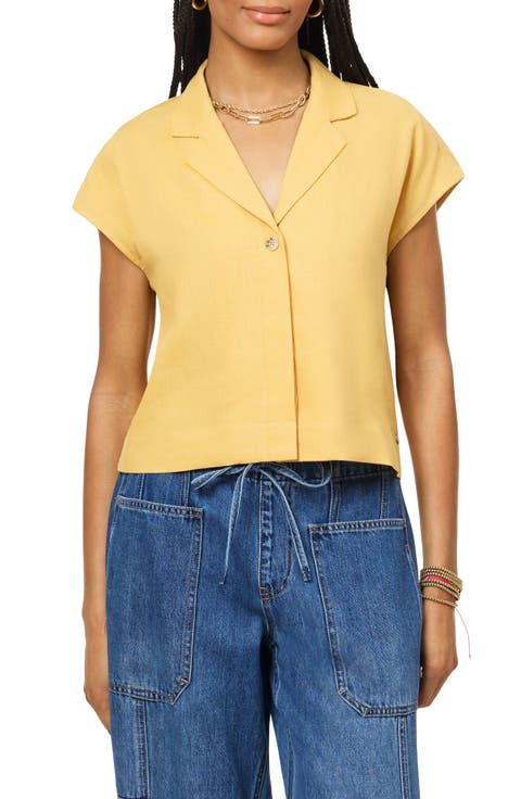 Short Sleeve Linen Blend Button-Up Top