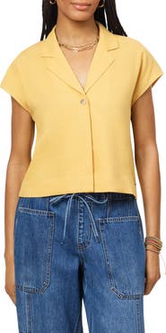 Scotch & Soda Short Sleeve Linen Blend Button-Up Top