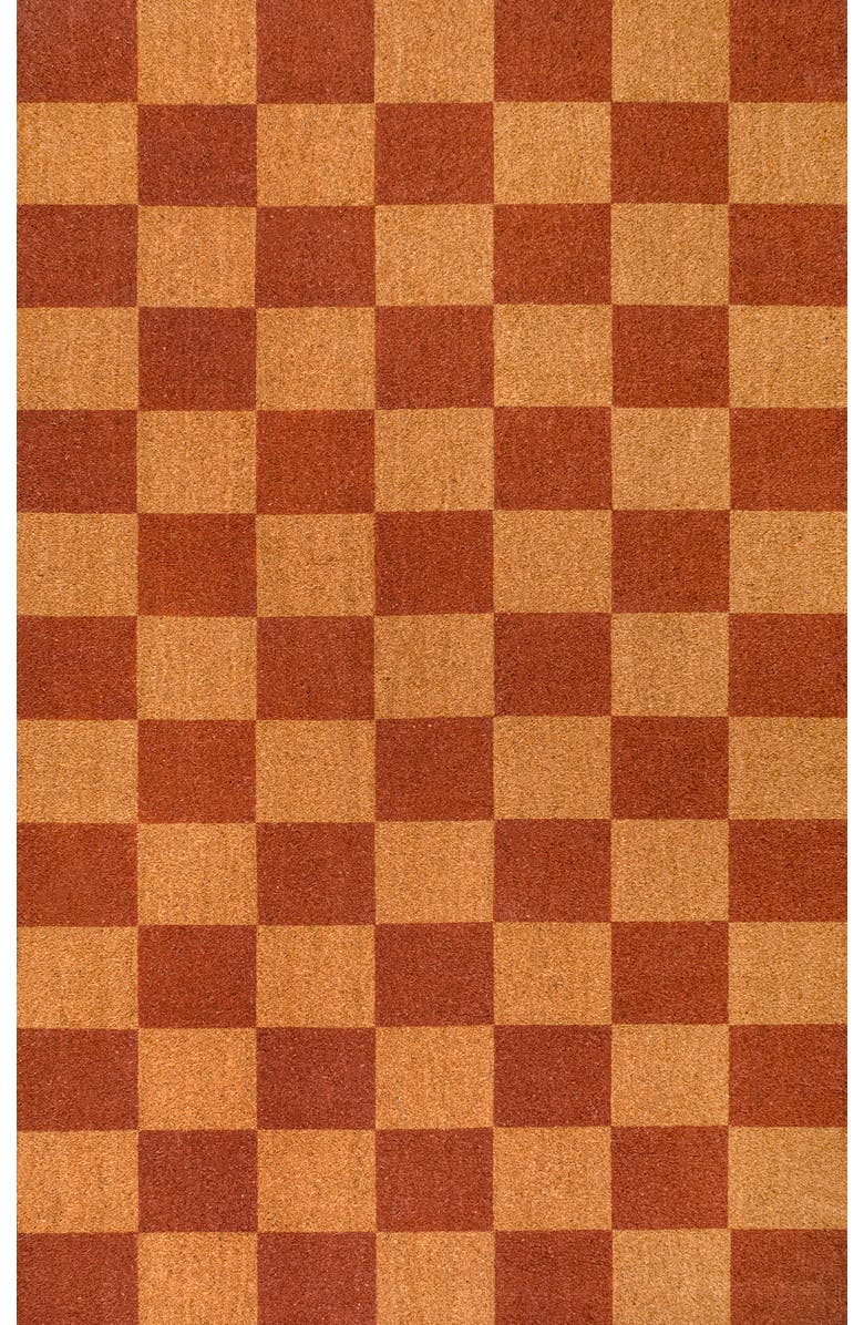 JONATHAN Y Peater Classic Casual Commerical Natural Coir Mat Indoor/Outdoor, Alternate, color, Natural Red Checker