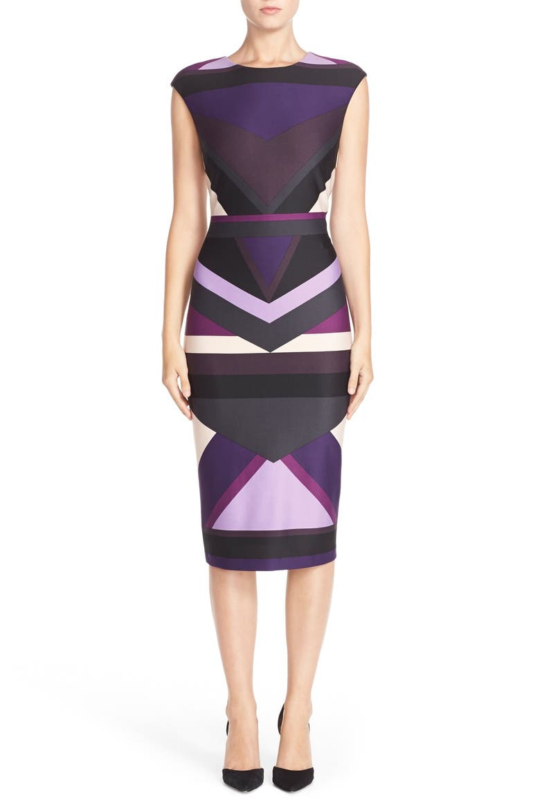 Colorblock Ponte Midi Dress, Alternate, color, PURPLE MULTI