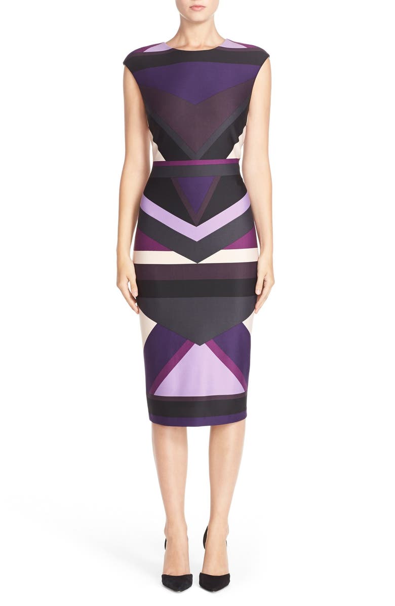 Vince Camuto Colorblock Ponte Midi Dress, Alternate, color,