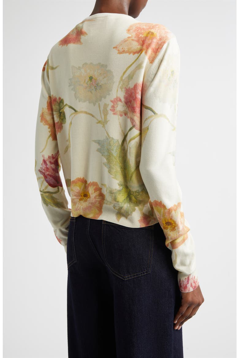 Poppy Print Silk & Cotton Cardigan, Alternate, color, ALMOND MULTI