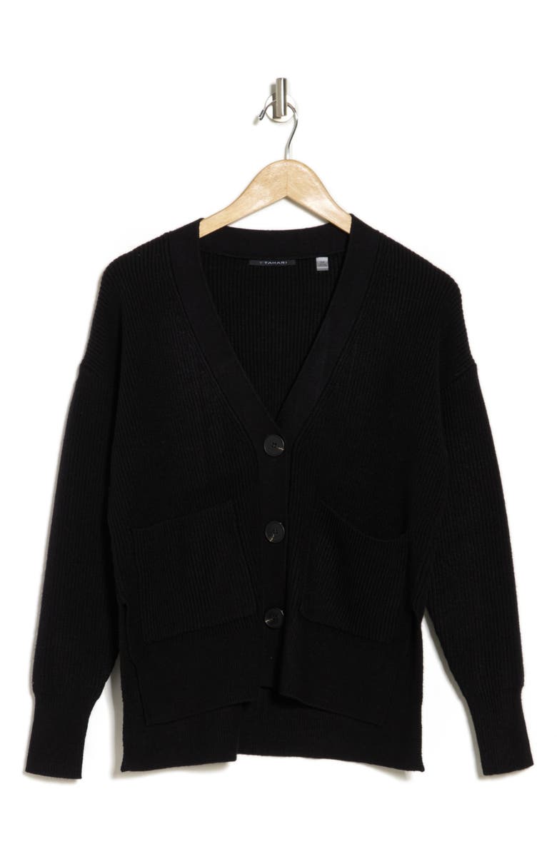 T Tahari Patch Pocket Rib Knit Cardigan, Alternate, color, 