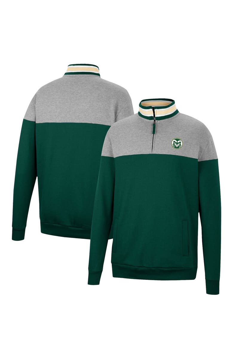 COLOSSEUM Men's Colosseum Heathered Gray/Green Colorado State Rams Be the Ball Quarter-Zip Top, Main, color,