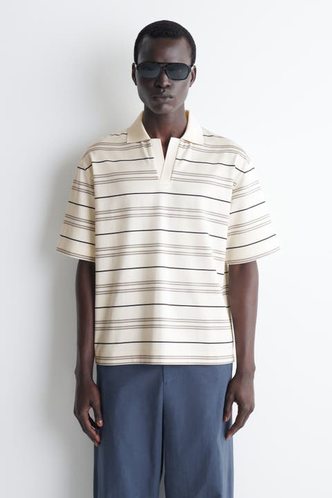 Striped Open-collar Polo Shirt