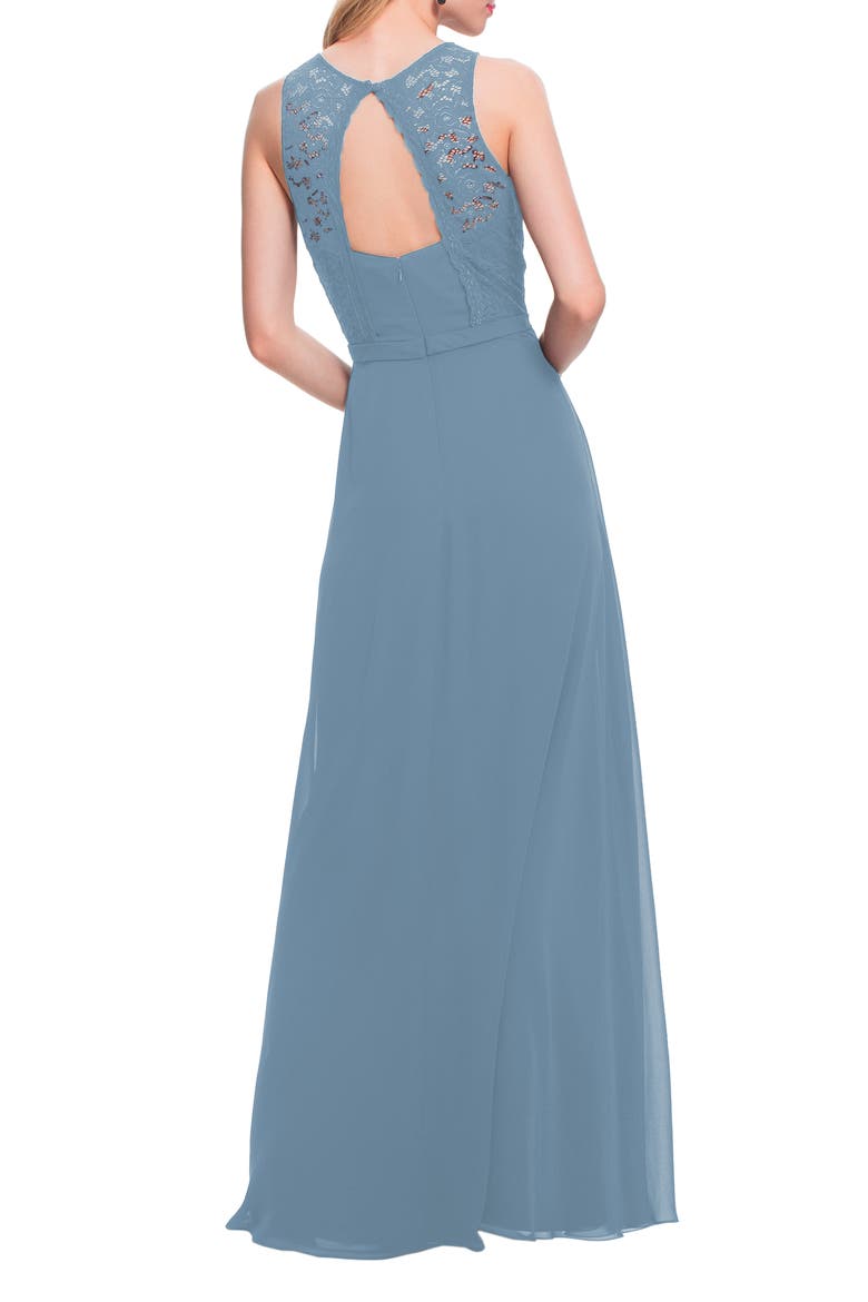 Lace Bodice Chiffon A-Line Gown, Alternate, color, SLATE