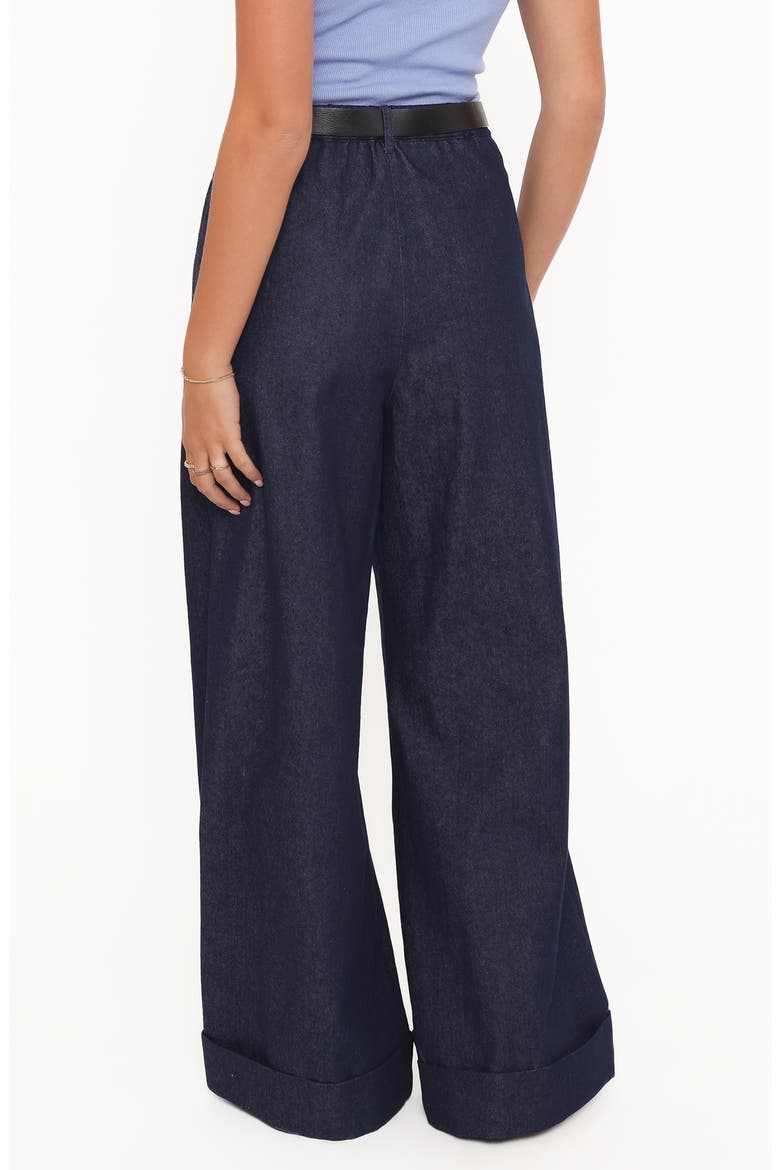 Elinor Cuffed Pleated Wide Leg Denim Pants, Alternate, color, DARK WASH