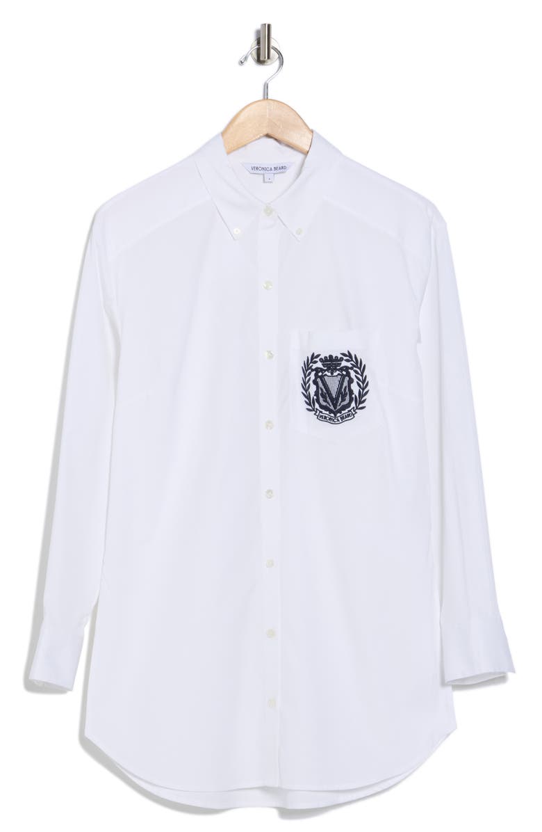Veronica Beard Lloyd Crest Embroidered Button-Down Shirt, Alternate, color, White