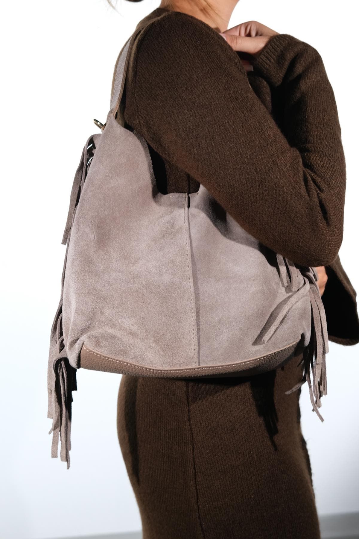 Forever & Always Shoes VALS Leather Shoulder Bag, Alternate, color, Grey Suede