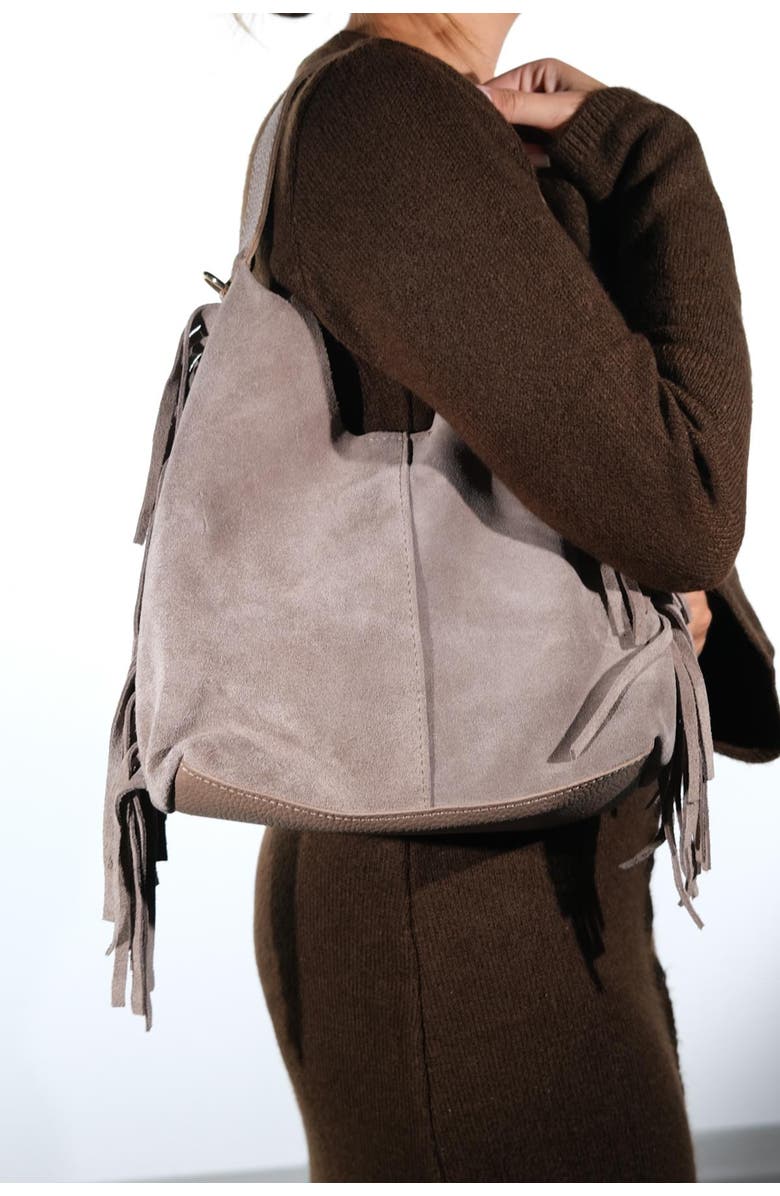 Forever & Always Shoes VALS Leather Shoulder Bag, Alternate, color, Grey Suede