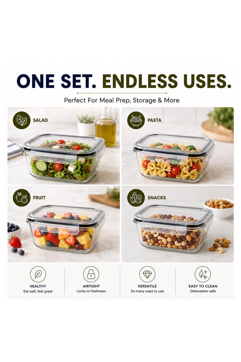Set of 2 Glass Food Storage Containers, Alternate, color, NO COLOR