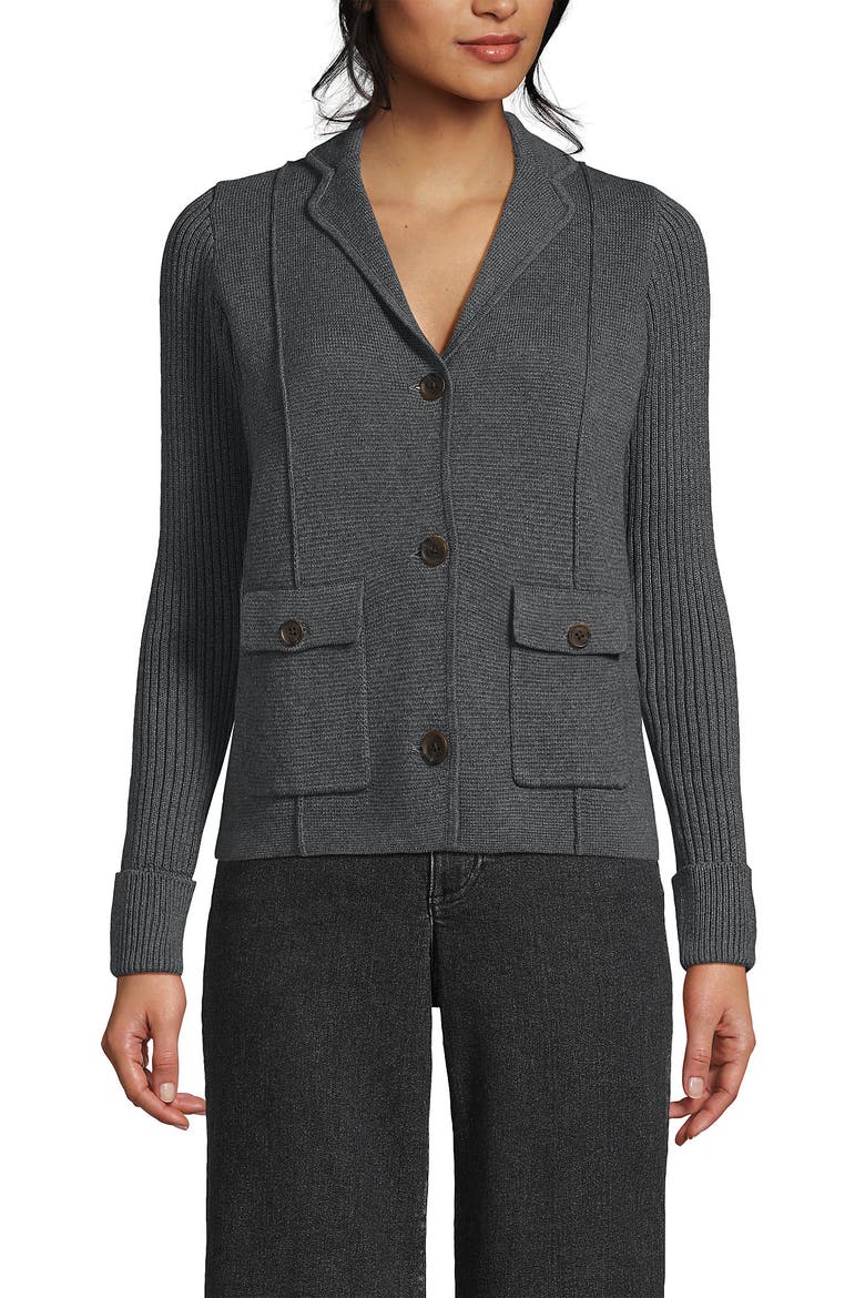 Drifter Ribbed Collared Blazer Sweater, Alternate, color, Charcoal Heather
