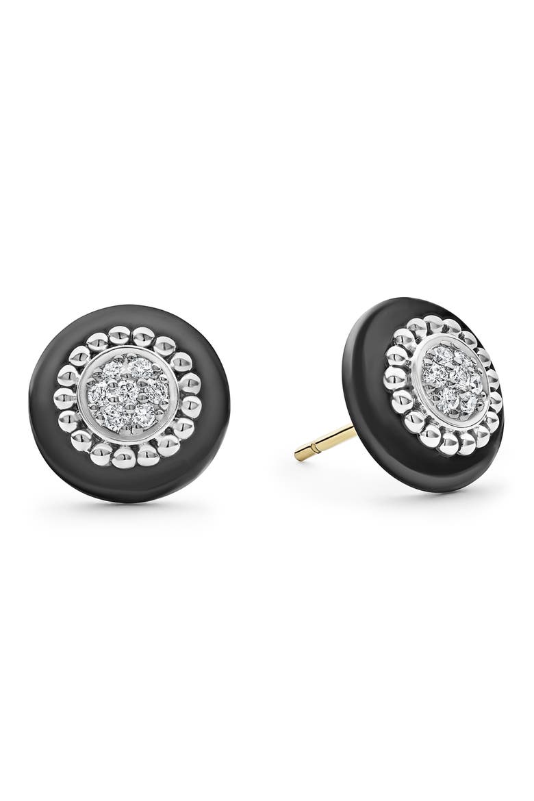 Black Caviar Diamond Pavé Stud Earrings, Alternate, color, BLACK