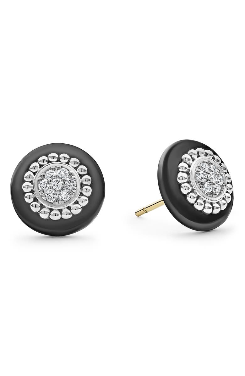 LAGOS Black Caviar Diamond Pavé Stud Earrings, Alternate, color,