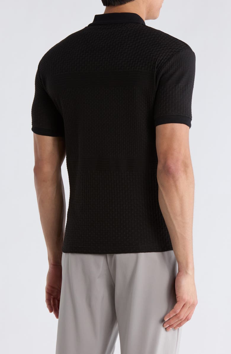 DENIM AND FLOWER Geometric Zip Polo, Alternate, color, Black