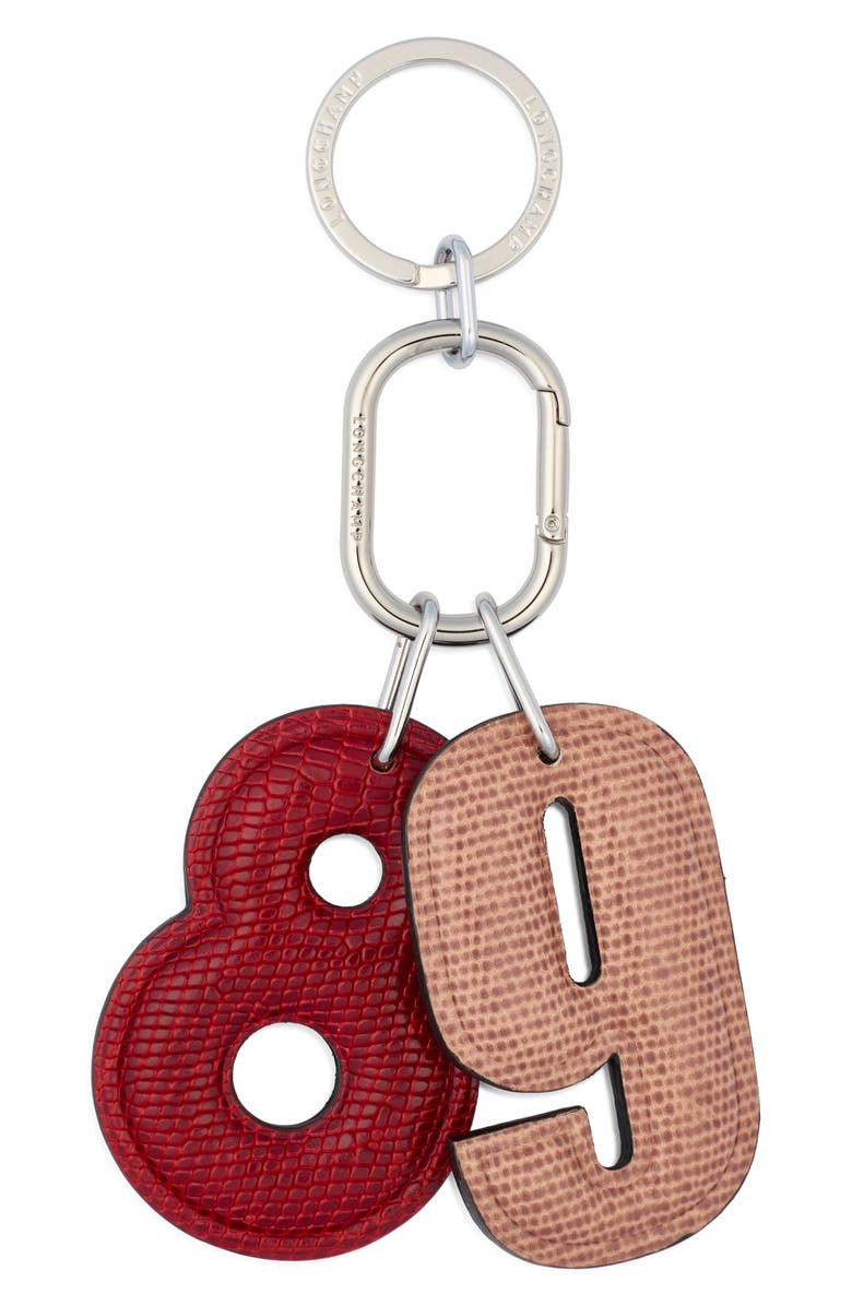 Longchamp Le Pliage Leather '89 Key Ring, Main, color, Vermilion