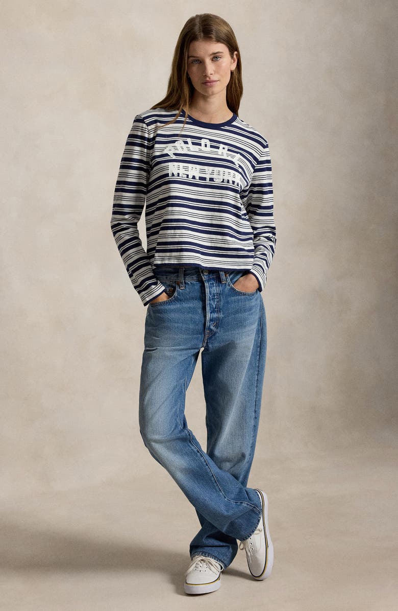 Polo Ralph Lauren Stripe Graphic Logo Cotton Jersey T-Shirt, Alternate, color, Newport Navy/ Nevis