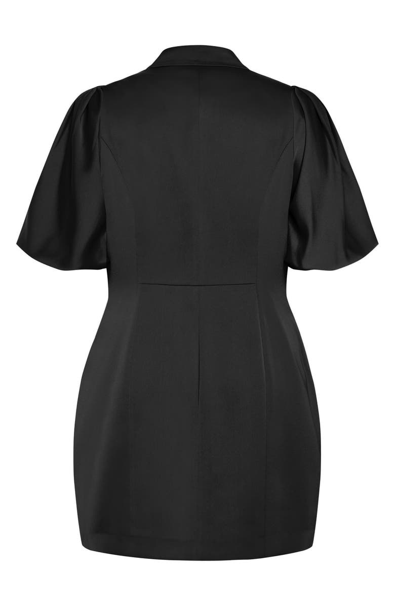 City Chic Julissa Short Sleeve Satin Blazer Dress, Alternate, color, Black