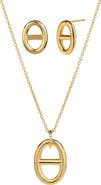 Bearfruit Jewelry Sterling Silver 18k Gold Plated Erin Circle Necklace & Earring Set Dainty