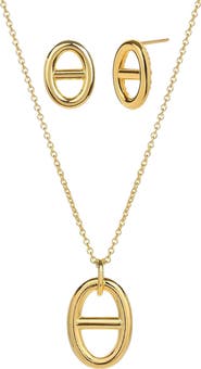 Bearfruit Jewelry Sterling Silver 18k Gold Plated Erin Circle Necklace & Earring Set Dainty