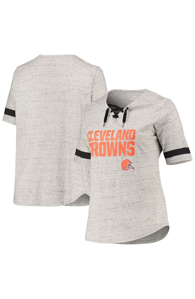 PROFILE Women's Heathered Gray Cleveland Browns Plus Size Lace-Up V-Neck T-Shirt, Main, color, 