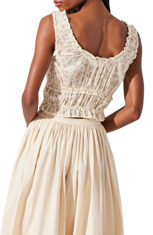 Astr The Label Kissed Shirred Ruffle Sleeveless Crop Top In Cream Floral