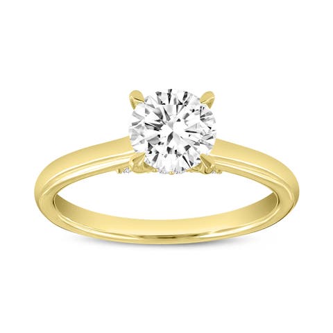 Keira 14K Yellow Gold Round Cut Lab Grown Diamond Hidden Halo Engagement Ring - 1.15 Ct