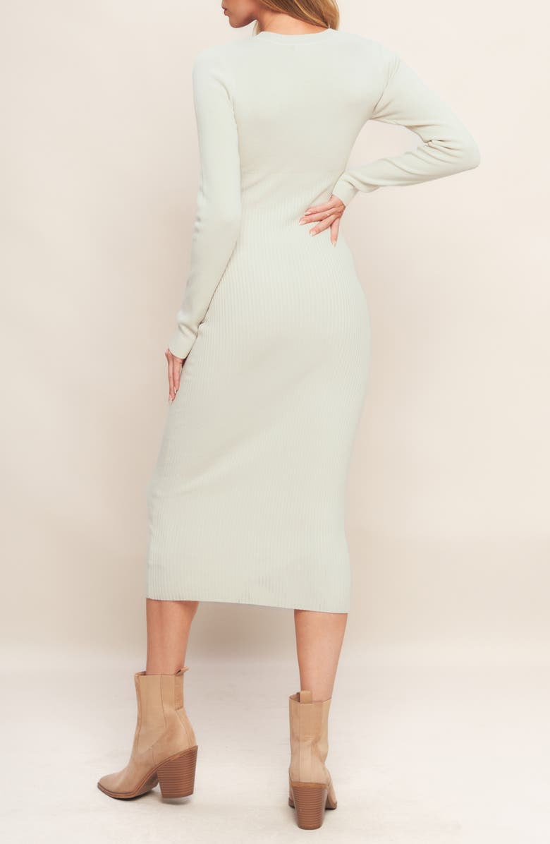 FLYING TOMATO Long Sleeve Rib Knit Midi Dress, Alternate, color, Ivory